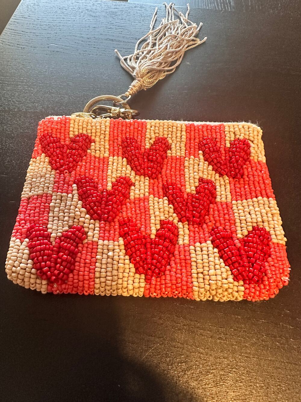 Anthropologie Beaded Heart Coin Purse